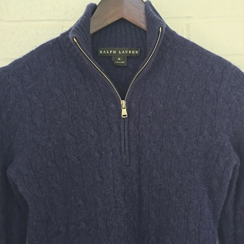 RALPH LAUREN B Label Knitted Cashmere Sweater Navy Blue Size M - Picture 2 of 13